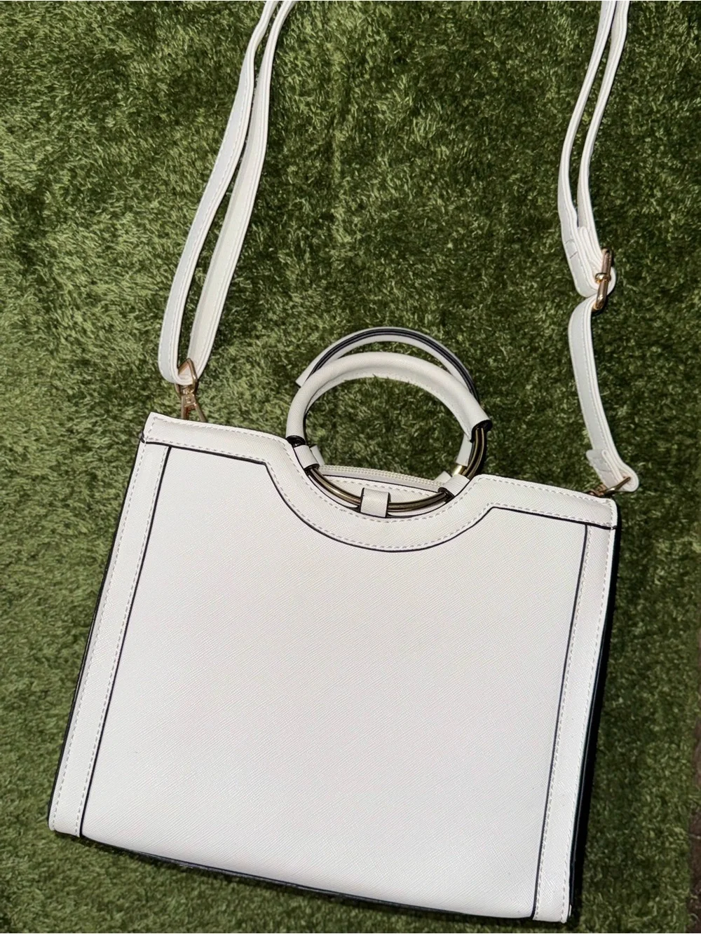 Structured White Top-Handle Satchel with Removable Strap